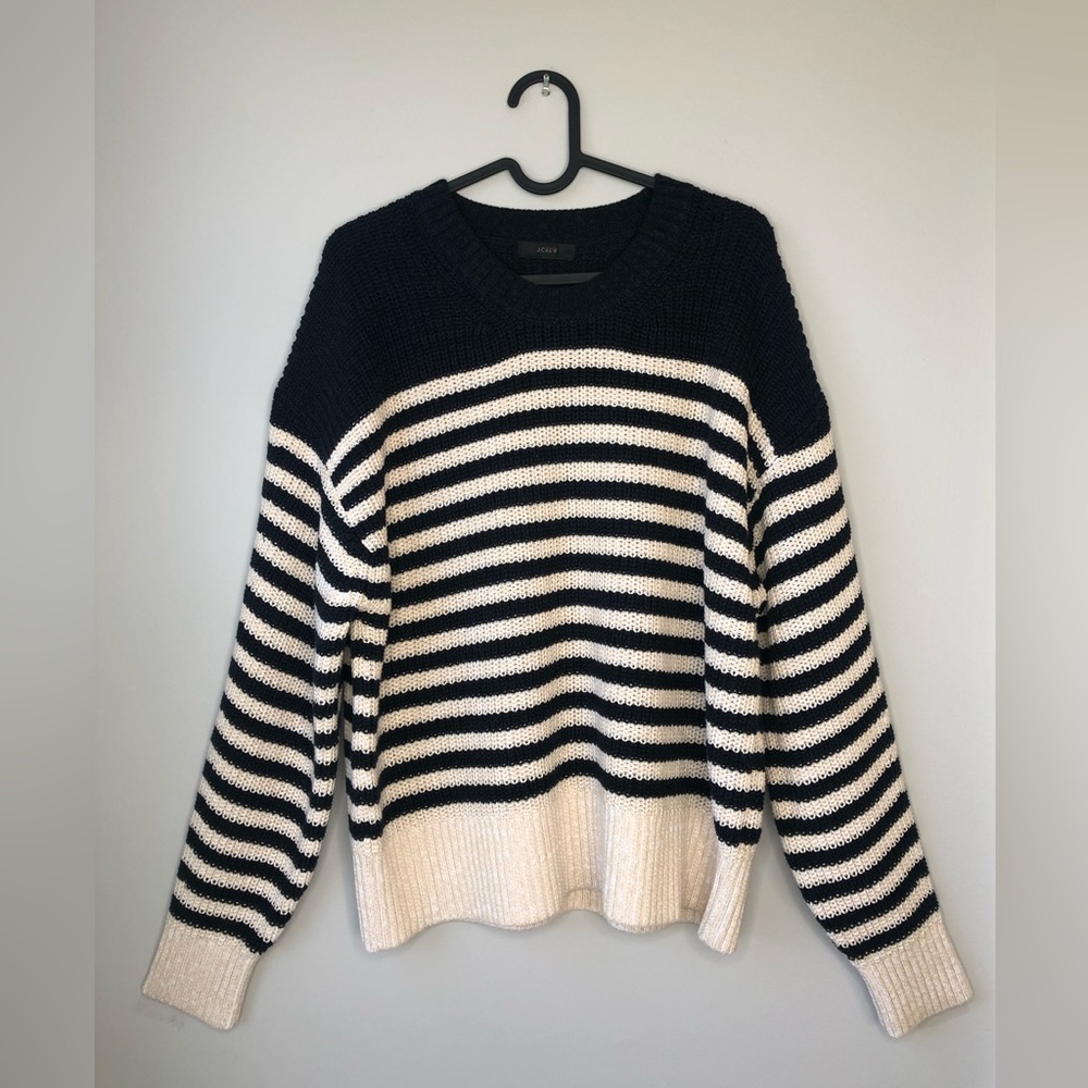 J Crew Womens Oversized Crewneck Sweater In Stripe Nautical Knit Relaxed Fit